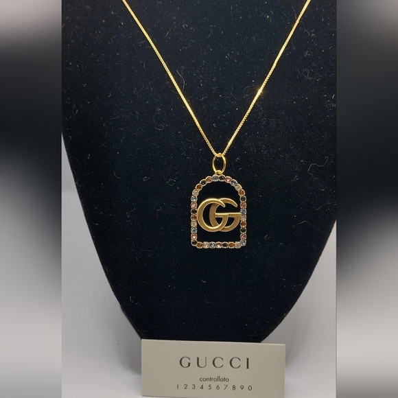 AUTHENTIC GUCCI CHARM bronzy GOLD metal, 32mmX22mm w/.925 Chain - Picture 3 of 8